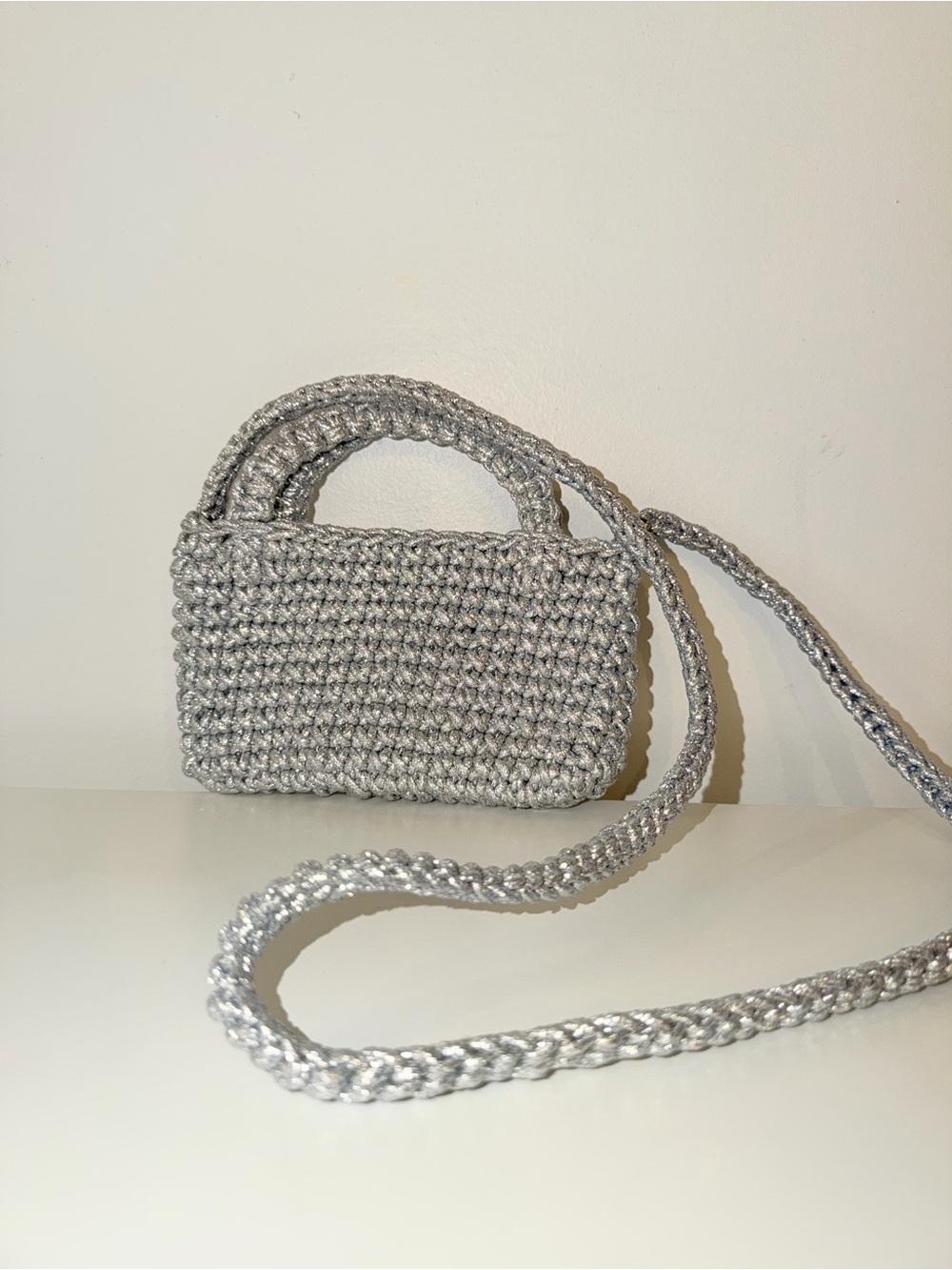 J. Crew Silver Crochet Mini Crossbody Bag